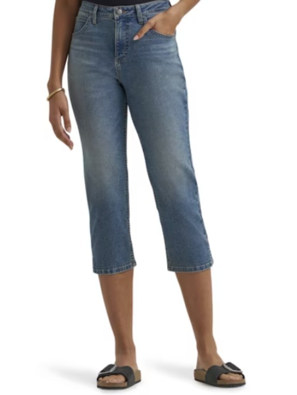 NWT! Lee Mid Rise Capri Jeans Blue Denim Push Back Size 16